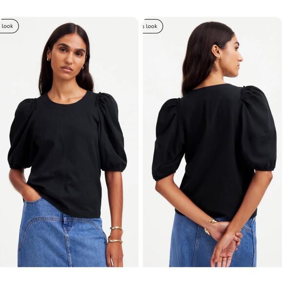 NWT Madewell Puff Sleeve Tee in Jet Black Chic Girly Feminine NT331 Size XS - Picture 1 of 6